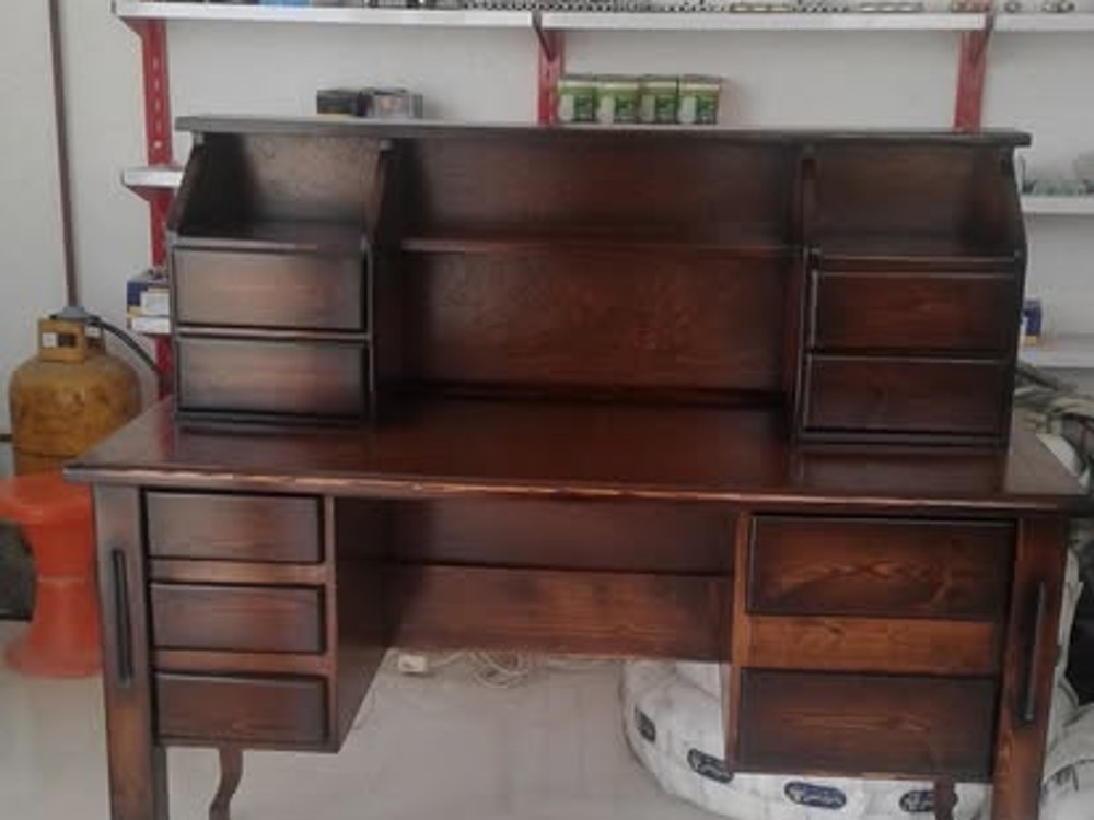 Refinished antique writing desk with hutch and drawers