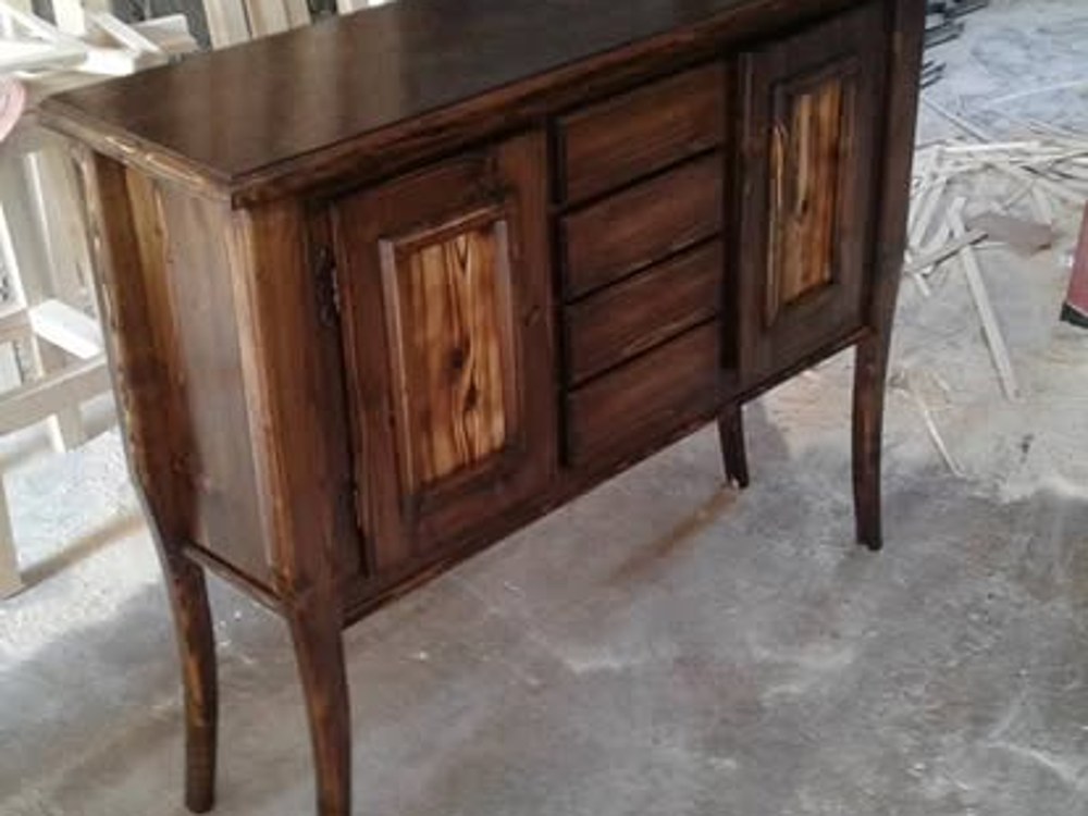 Custom stained buffet cabinet with center drawers