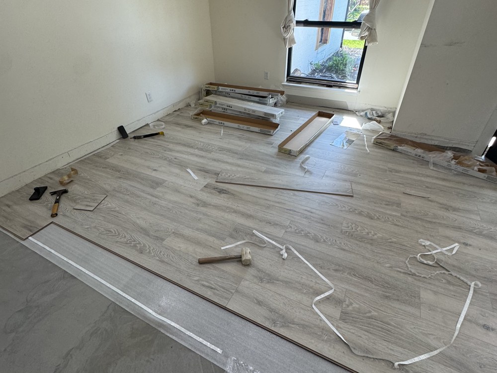 Luxury vinyl plank installation beginning